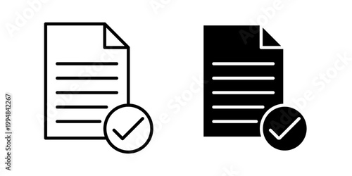 Accept document icon in solid fill style, displayed in black on white background. Ideal for approvals, verified files, document confirmation, and workflow interfaces.