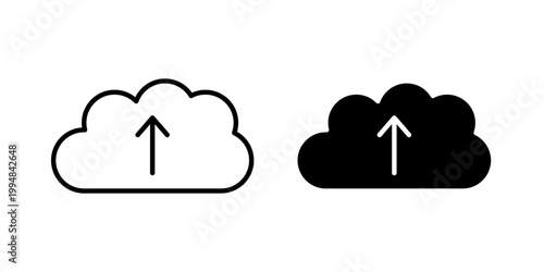 Cloud upload icon in solid fill style, displayed in black on white background. Ideal for file uploading, cloud storage, data transfer, and backup interfaces.