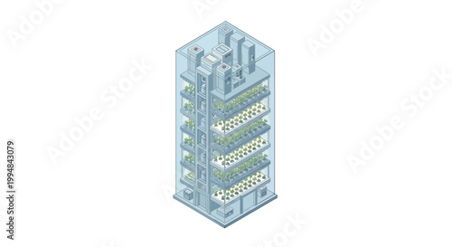 Isometric Illustration of a Futuristic Vertical Farm Facility for Sustainable Indoor Agriculture and Smart Food Production