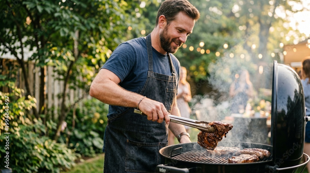Fototapeta premium man cooking on the grill