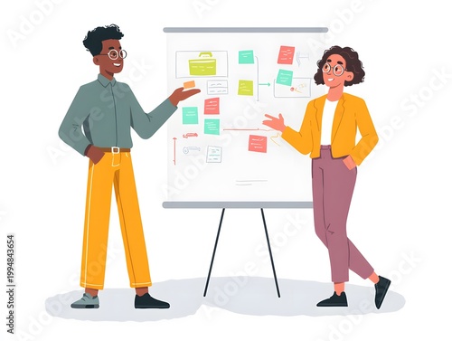 Colleagues Planning Project with Sticky Notes on Agile Board