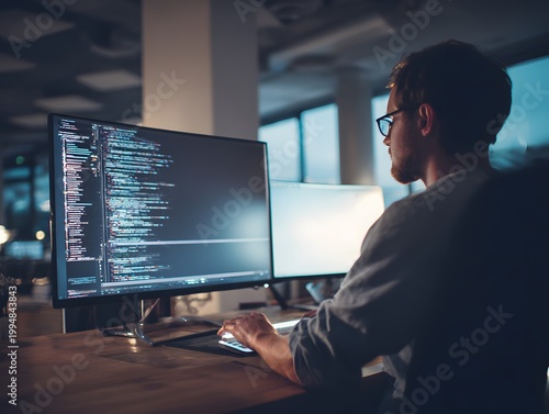 Software Developer Working on Code in a Modern Office