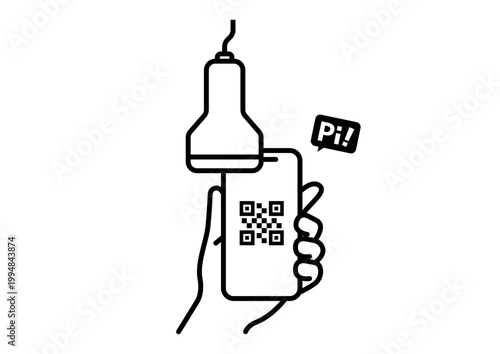 スマートフォンのコードを読み取る決済アイコン キャッシュレス支払いの線画イラスト