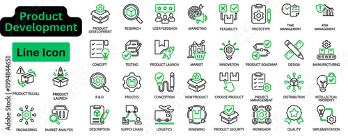Line art vector of Product Development icon set. Product Development line icon set. Simple set of outline icons about product development