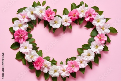 Flower Arrangement Shaped Like a Heart on a Pink Background for Decoration an...