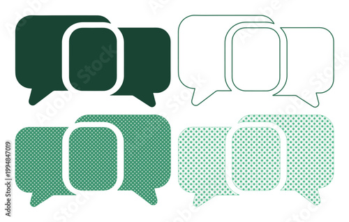 Minimalist speech bubble icons in green, chat box vector set for communication, flat and outline dialogue symbols for messaging apps isolated on White Background