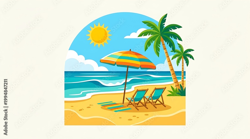 Fototapeta premium Summer beach holiday sunny tropical illustration