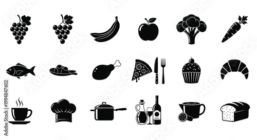 Variety of food items arranged in a flat lay composition silhouette