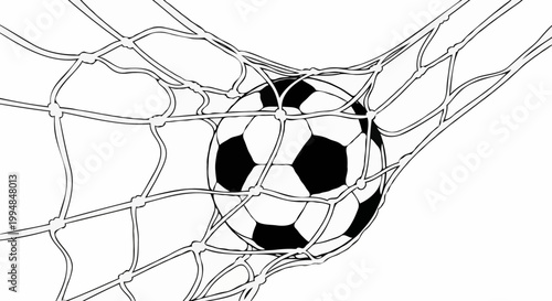 A soccer ball successfully in the net 