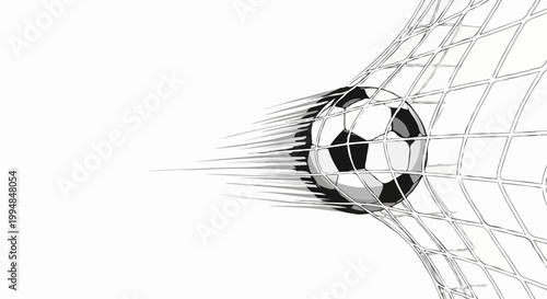 A soccer ball flies into the net with motion effect