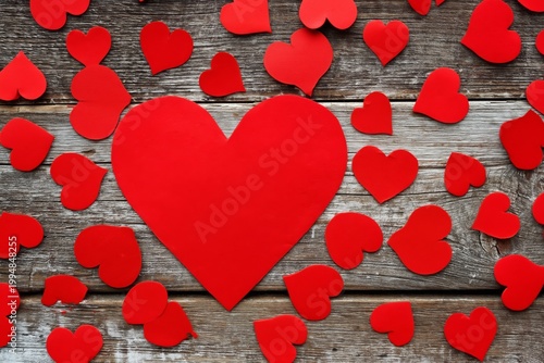 Red Heart Cushion With Smaller Hearts on Wooden Table for Decoration