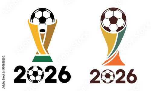 Football Trophy 2026 Soccer Championship Cup Colorful Award Set Vector