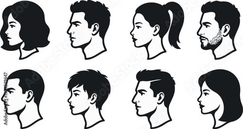 Bold Black Head Profile Avatar Silhouette Set
