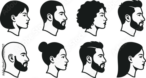 Bold Black Head Profile Avatar Silhouette Set