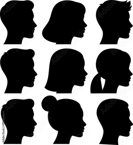 Bold Black Head Profile Avatar Silhouette Set