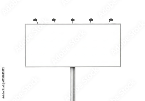 Large rectangular outdoor billboard structure with five mounted spotlights for commercial signage PNG isolated on transparent