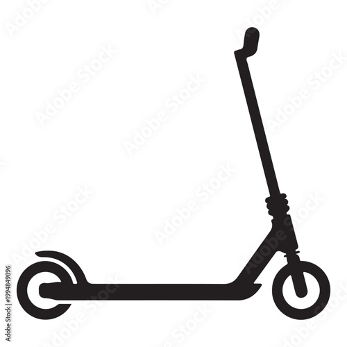 Modern Kick Scooter Black Silhouette Isolated on White Background