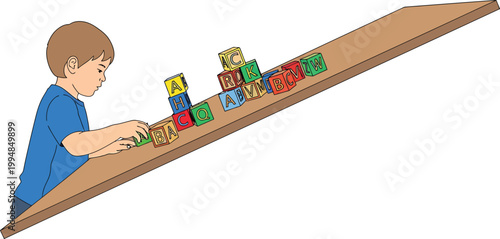 Alphabet Classroom Learning Scene Flat Vector Illustration Set
