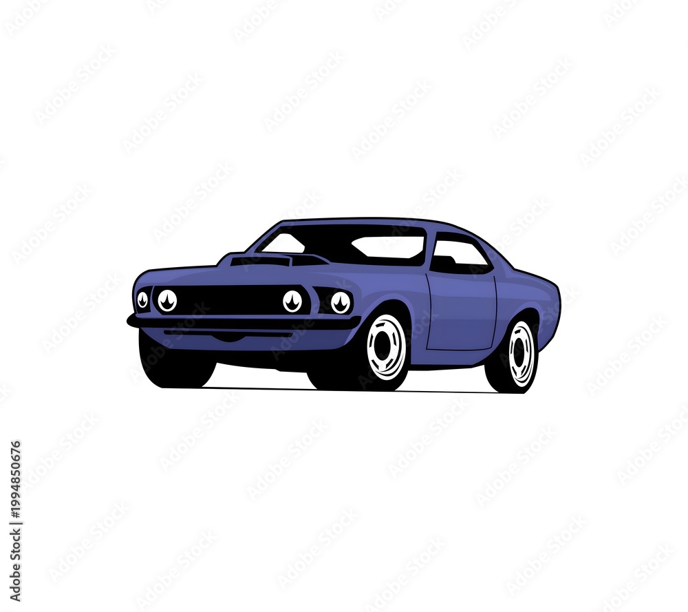 Obraz premium Cool blue vintage muscle car illustration displayed on a clean white background