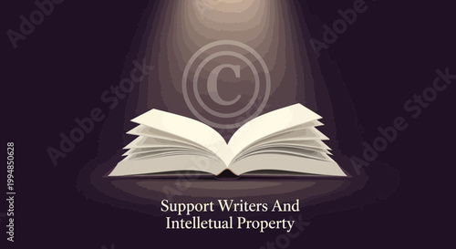 Supporting Writers and Intellectual Property Rights with Open Book Symbol and Copyright Logo