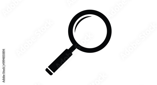 A simple black and white illustration depicts a magnifying glass commonly used for detailed observation and investigation