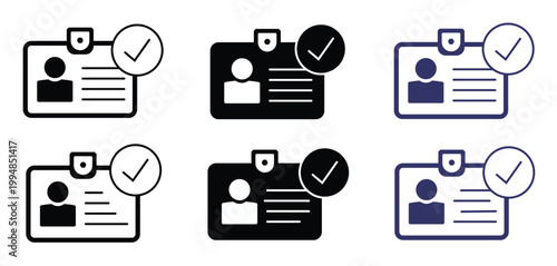 Id card icon. Id card with circle tick approved symbol.  Driver's license Identification card icon sign and symbol. ID Badge Symbol transparent background. Identity sign. Vector illustration.