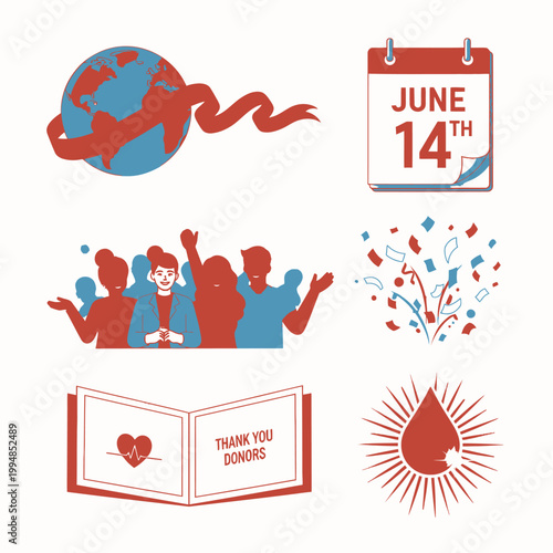 Blood Donation Awareness Campaign Icon Set.