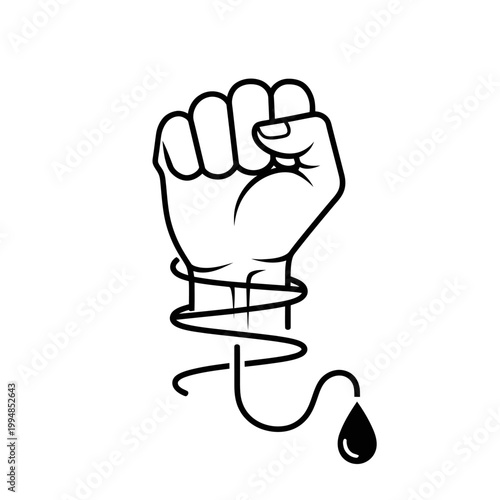 Fist bound by a blood dripping chain.