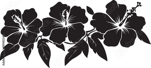 Seamless floral pattern illustration featuring black and white silhouettes of flower blossoms and leaf branches for nature-inspired art decor