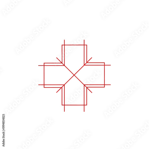 Red geometric shape with intersecting lines.