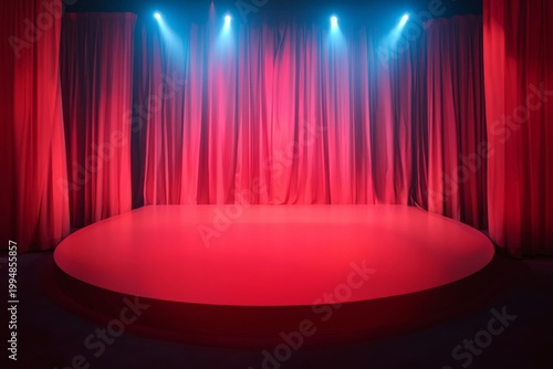 Bright Stage Area With Red Curtains and Focused Light in a Theater Setting