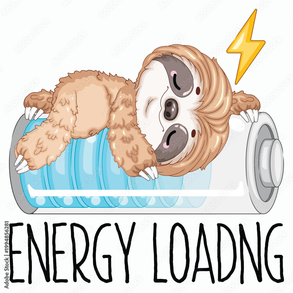 Fototapeta premium Kawaii Sleepy Sloth Energy Loading Front View Vector Illustration