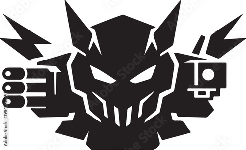 Advanced combat droid head with weapon systems and tactical gear equipment.