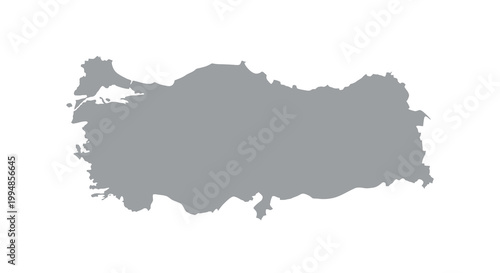 A grayscale silhouette depicts the geographical shape of turkey showcasing its land borders and coastlines high quality professional
