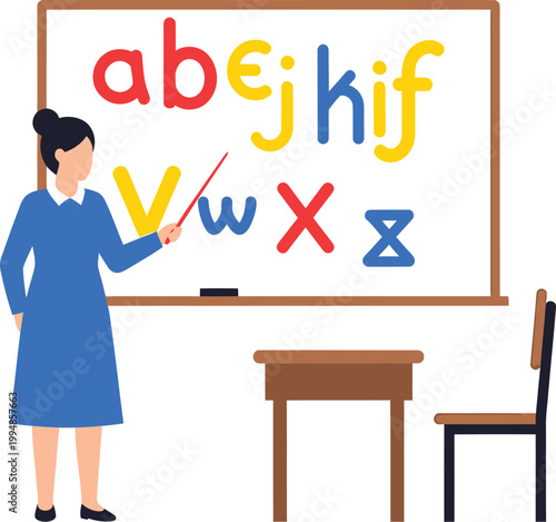 Alphabet Classroom Learning Scene Flat Vector Illustration Set
