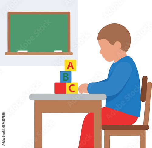 Alphabet Classroom Learning Scene Flat Vector Illustration Set
