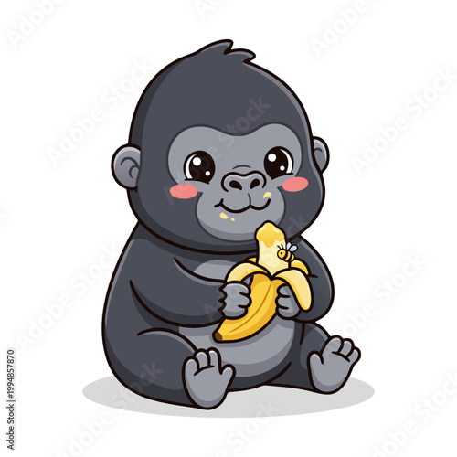Cute Little Gorilla Enjoying a Banana Fruit Illustration