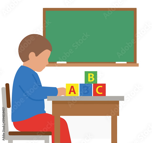 Alphabet Classroom Learning Scene Flat Vector Illustration Set
