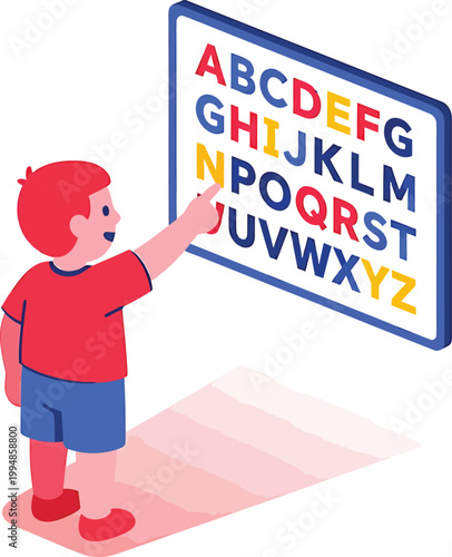 Alphabet Classroom Learning Scene Flat Vector Illustration Set
