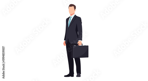 Businessman in suit holding briefcase on white background illustration