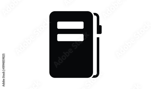 Minimalist black and white icon of a closed notebook with a bookmark, symbolizing organization and education in a simple design.