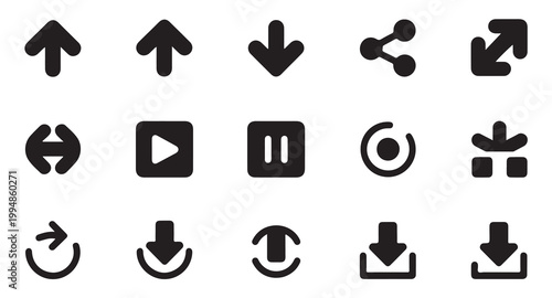 Collection of universal icons for user interface design on white background.