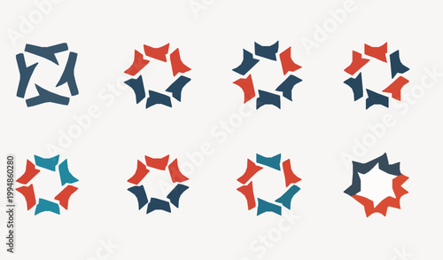 Community and social network logo set with connected people circle icons flat vector illustration isolated on white background