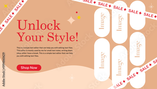 Modern Fashion banner with vertical image placeholders and SALE tape borders.