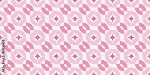 Seamless Geometric Pink Abstract Pattern Design with Curved Shapes and Rhombus Elements Background Texture
