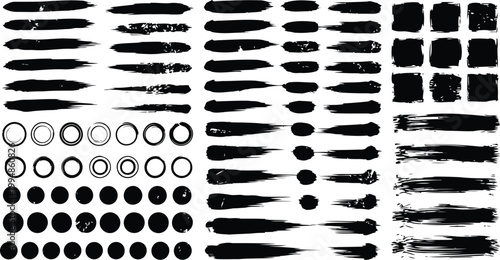 Collection of diverse black brush strokes and textural elements