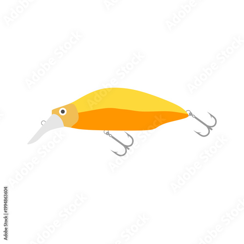Vintage old fishing lure isolated on white background. Crank bait gold fishing for a predator. Bait for fish flat design illustration