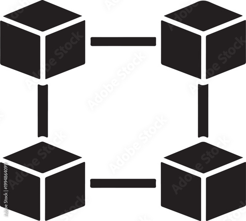 Blockchain technology concept with interconnected cubes and lines symbolizing distributed ledger system.