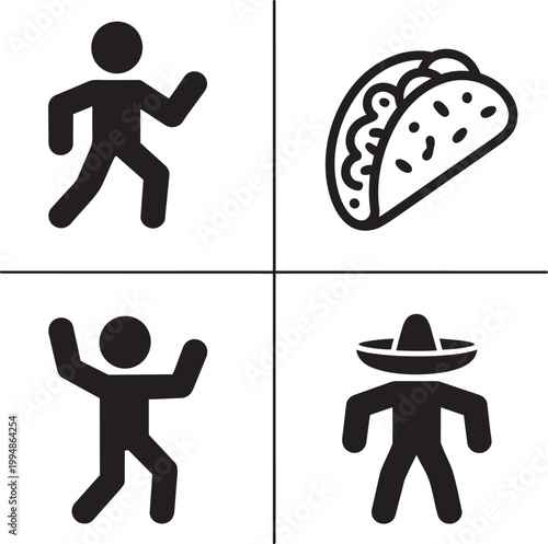  cinco de mayo Running person icons, set of 4, outline