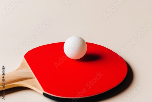 Ping Pong Paddle and Ball on a Smooth Surface at a Game Setup for a Match